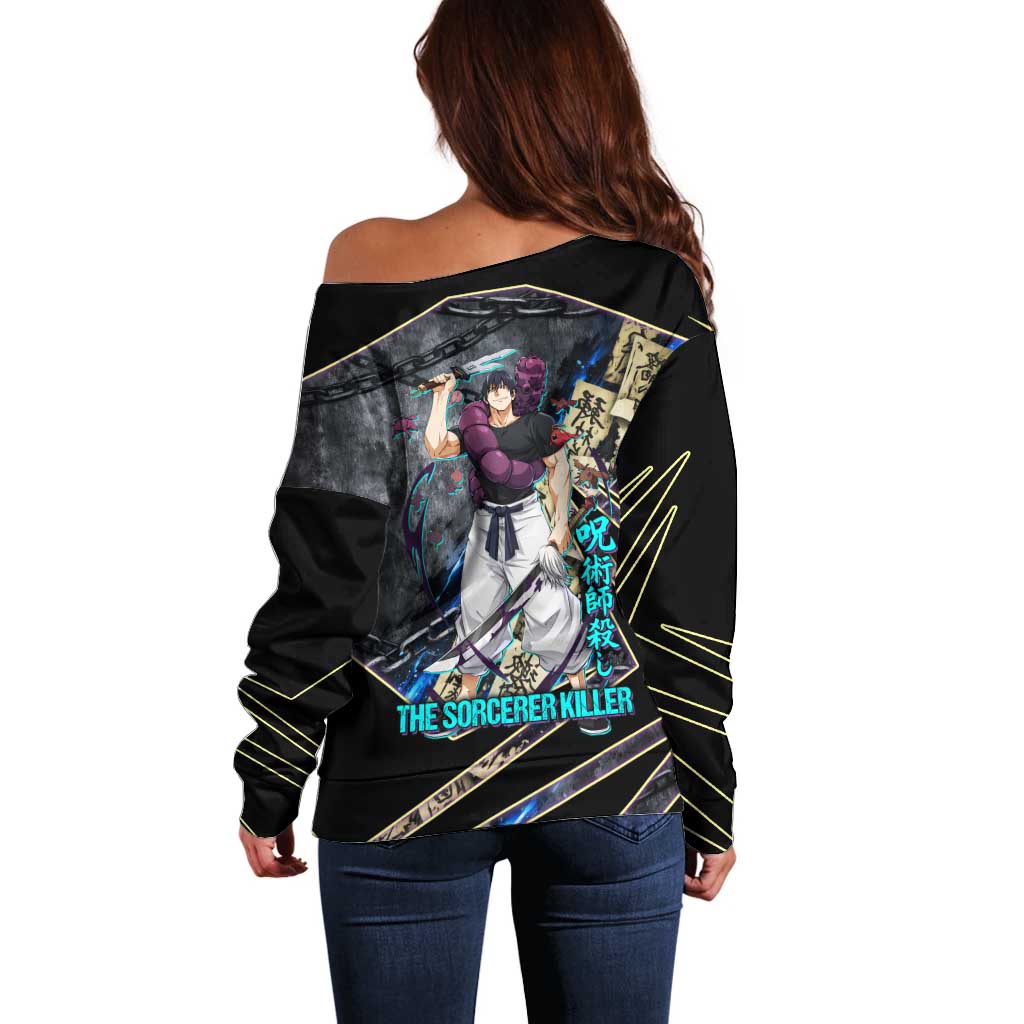 Toji Fushiguro Sorcerer Killer Off Shoulder Sweater Dark Scroll Samurai Ink Style