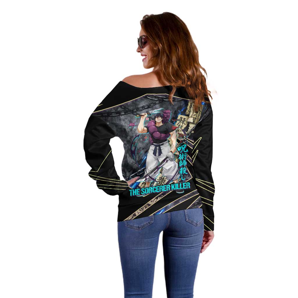 Toji Fushiguro Sorcerer Killer Off Shoulder Sweater Dark Scroll Samurai Ink Style
