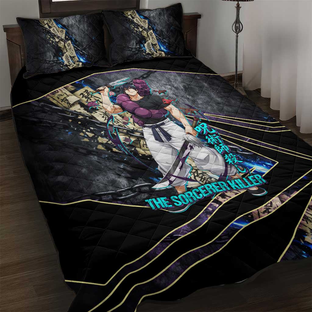 Toji Fushiguro Sorcerer Killer Quilt Bed Set Dark Scroll Samurai Ink Style
