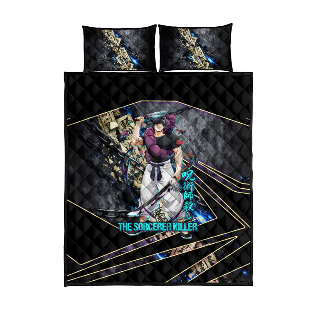 Toji Fushiguro Sorcerer Killer Quilt Bed Set Dark Scroll Samurai Ink Style