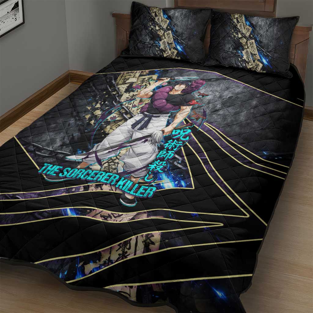 Toji Fushiguro Sorcerer Killer Quilt Bed Set Dark Scroll Samurai Ink Style