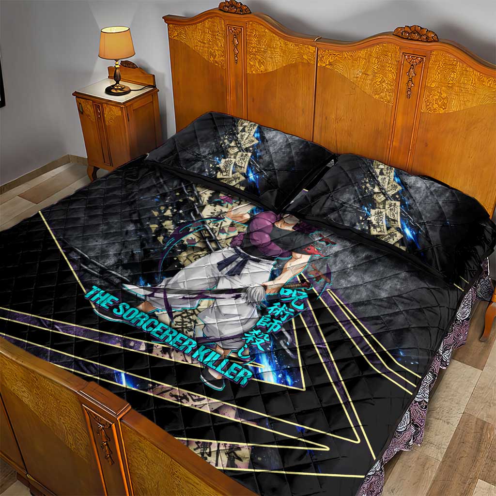 Toji Fushiguro Sorcerer Killer Quilt Bed Set Dark Scroll Samurai Ink Style