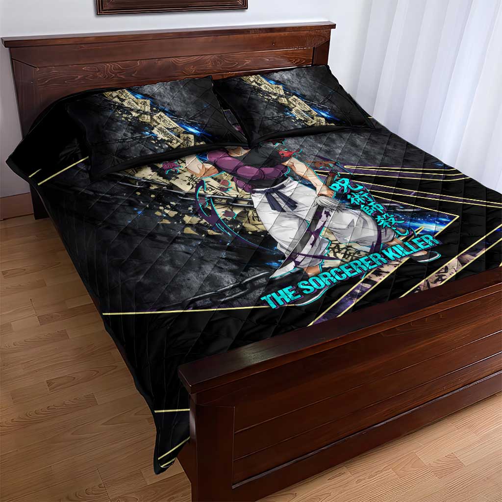 Toji Fushiguro Sorcerer Killer Quilt Bed Set Dark Scroll Samurai Ink Style