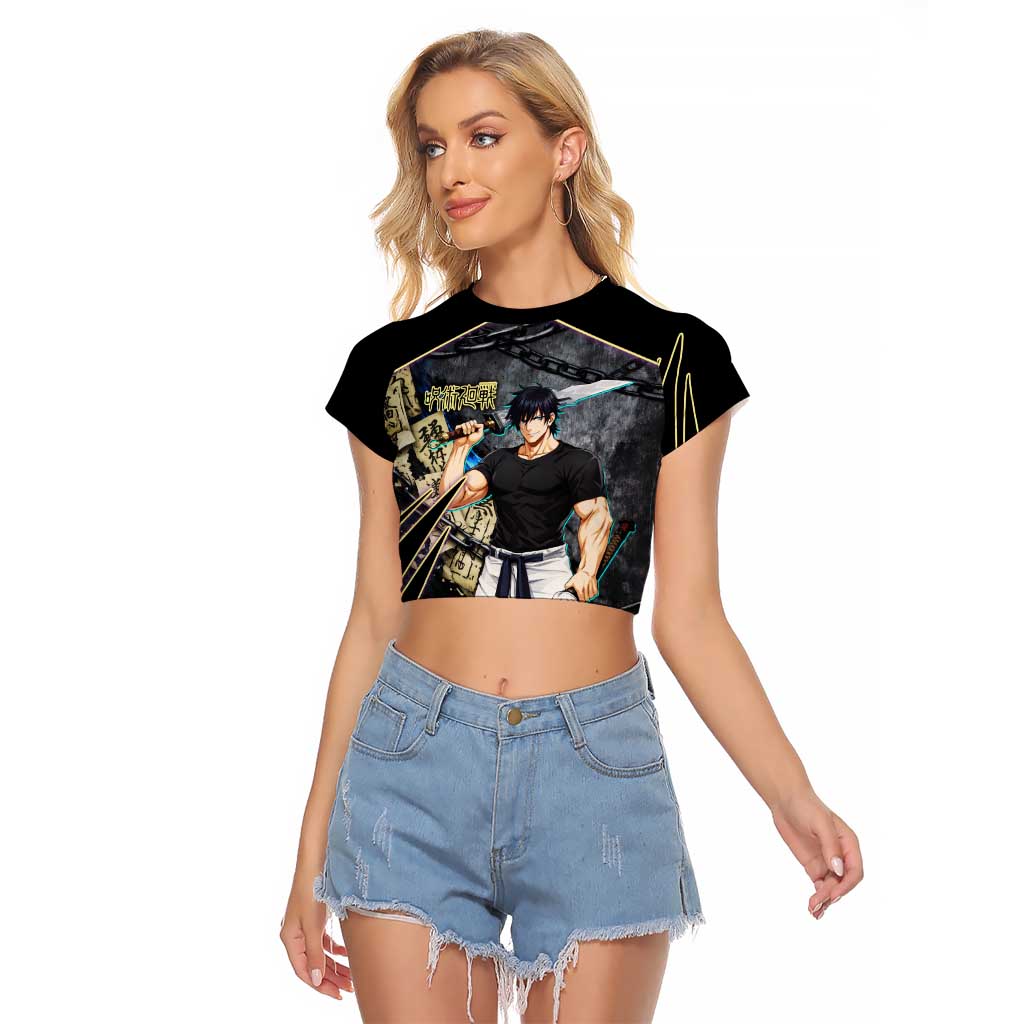 Toji Fushiguro Sorcerer Killer Raglan Cropped T Shirt Dark Scroll Samurai Ink Style
