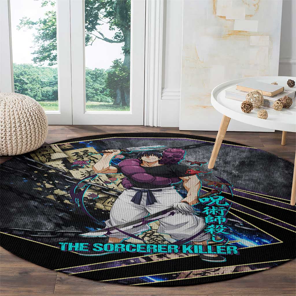 Toji Fushiguro Sorcerer Killer Round Carpet Dark Scroll Samurai Ink Style