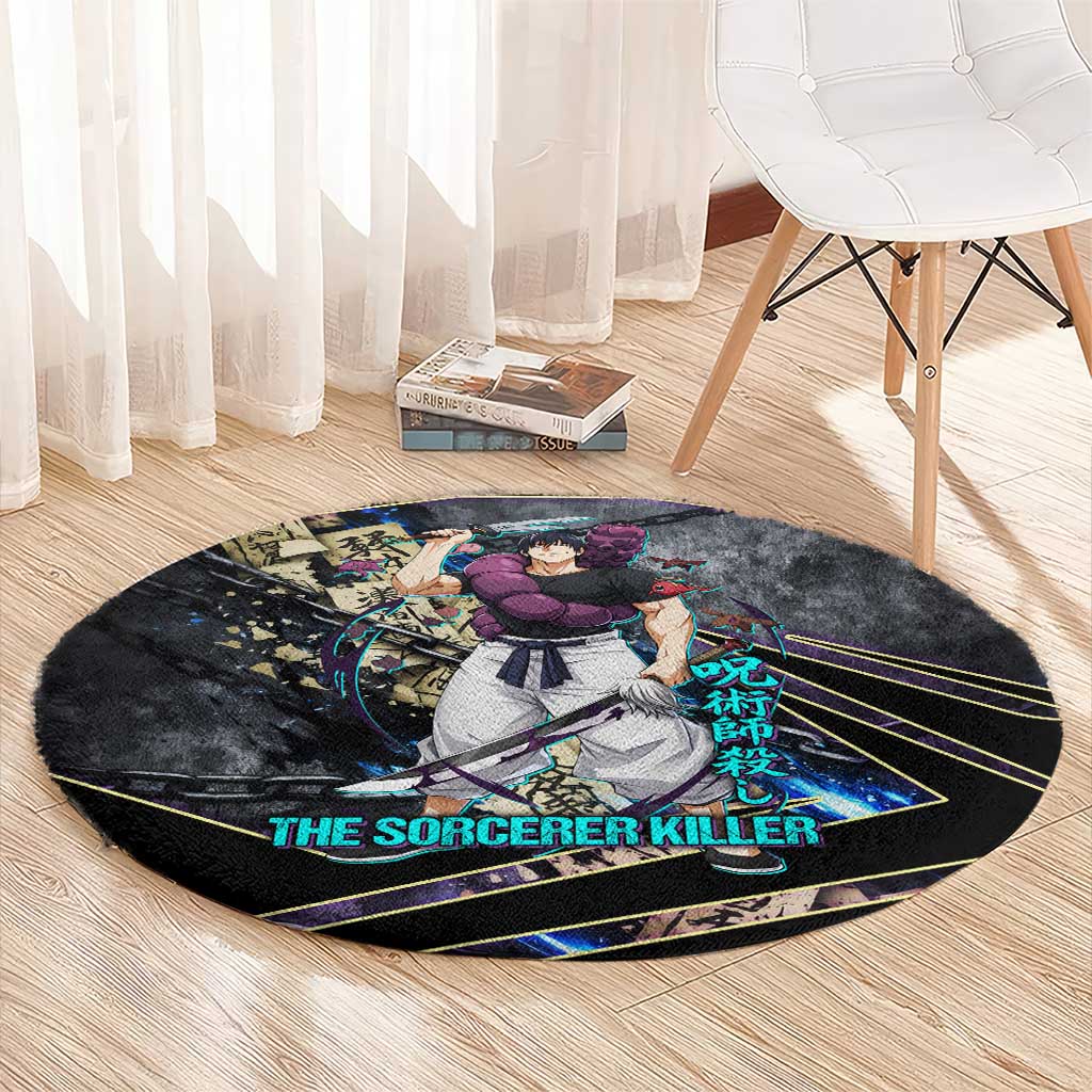 Toji Fushiguro Sorcerer Killer Round Carpet Dark Scroll Samurai Ink Style