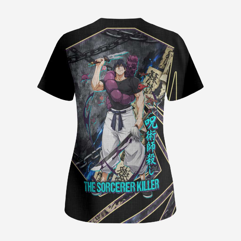 Toji Fushiguro Sorcerer Killer Scrub Top Dark Scroll Samurai Ink Style