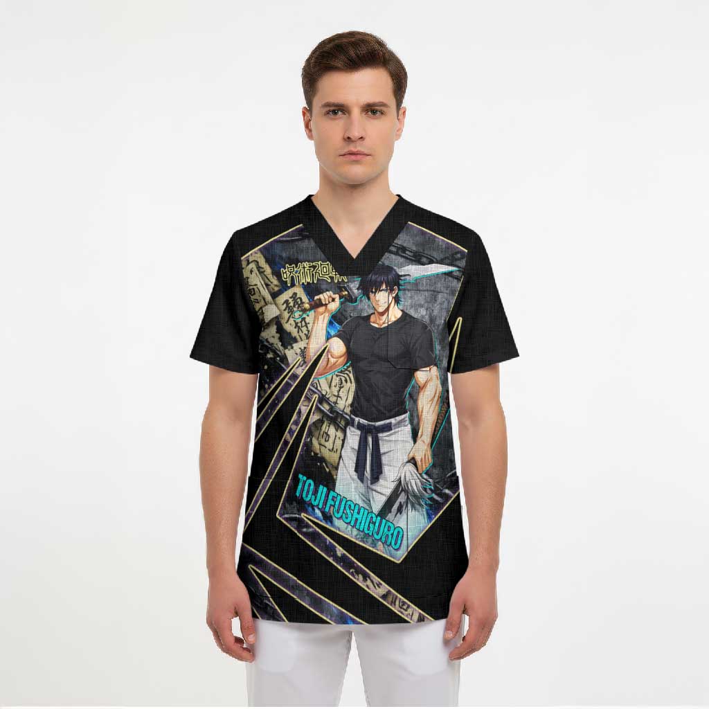 Toji Fushiguro Sorcerer Killer Scrub Top Dark Scroll Samurai Ink Style