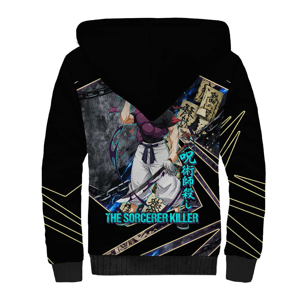 Toji Fushiguro Sorcerer Killer Sherpa Hoodie Dark Scroll Samurai Ink Style