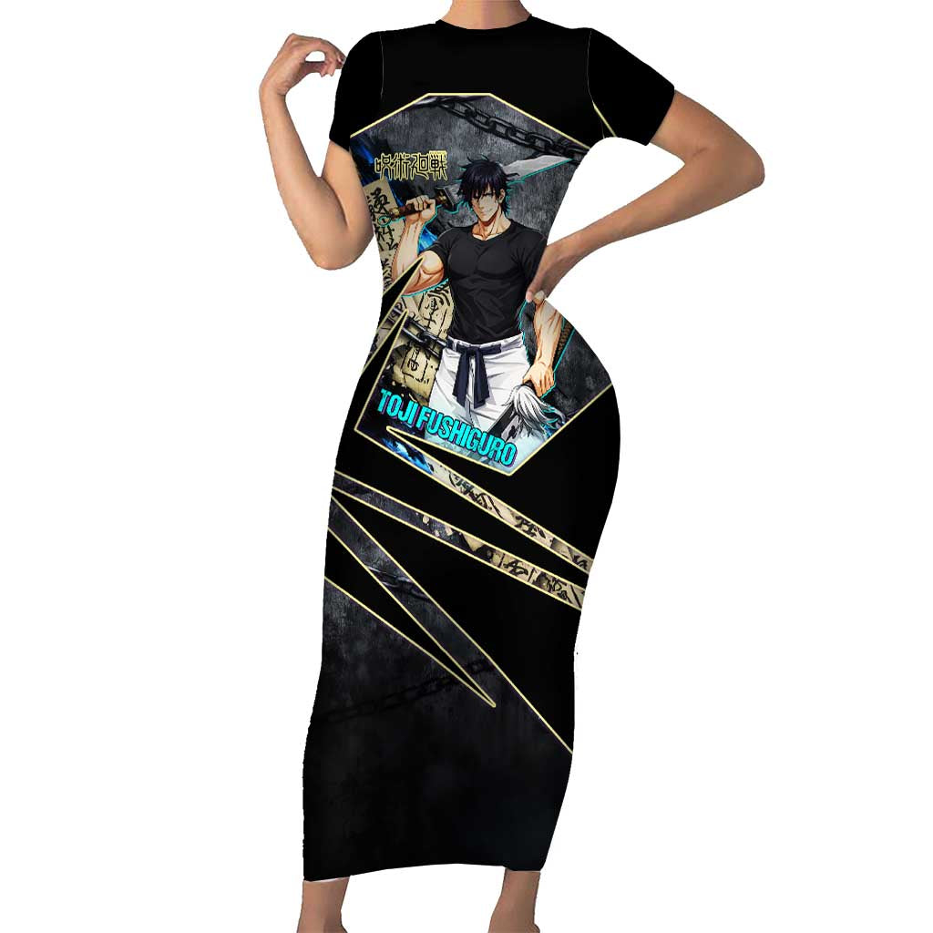 Toji Fushiguro Sorcerer Killer Short Sleeve Bodycon Dress Dark Scroll Samurai Ink Style
