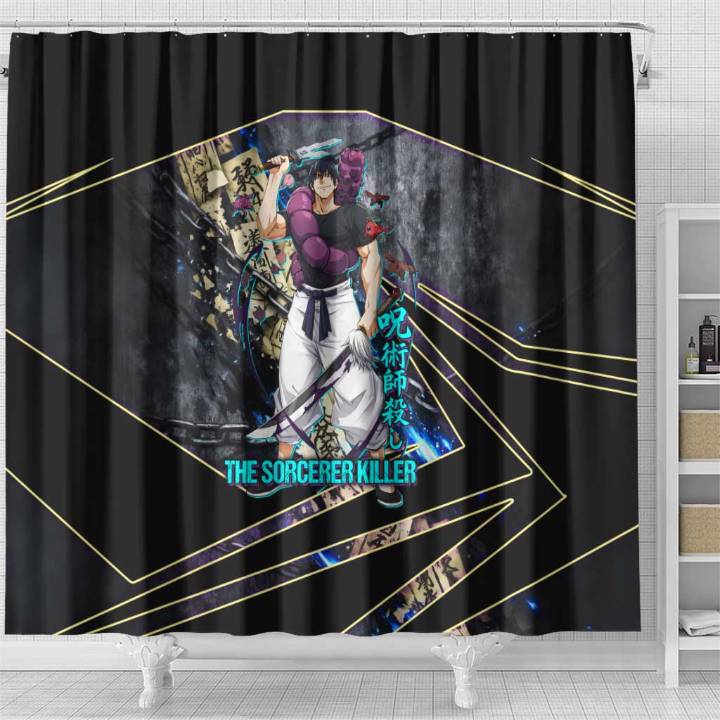 Toji Fushiguro Sorcerer Killer Shower Curtain Dark Scroll Samurai Ink Style
