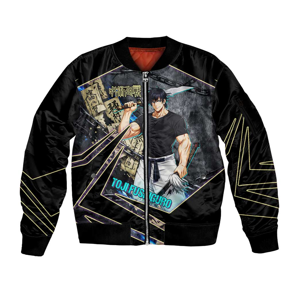 Toji Fushiguro Sorcerer Killer Sleeve Zip Bomber Jacket Dark Scroll Samurai Ink Style