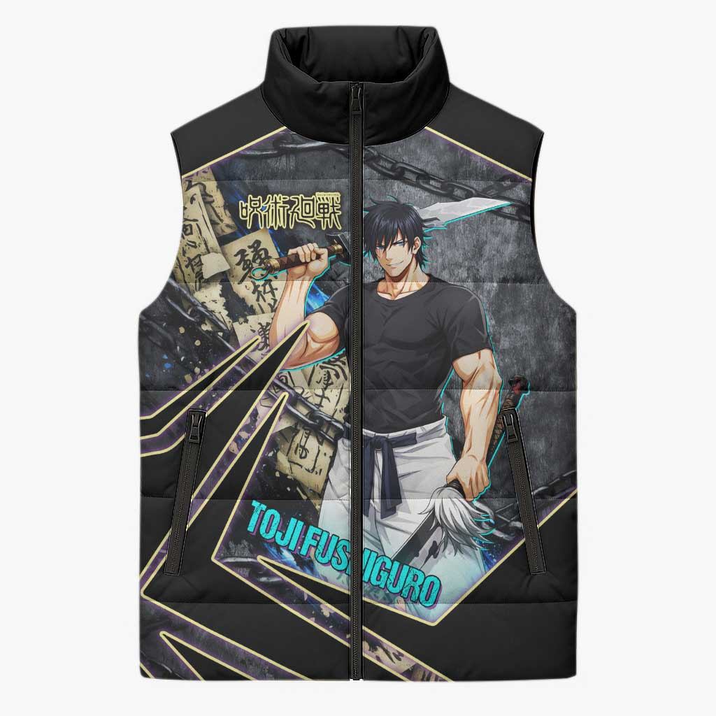Toji Fushiguro Sorcerer Killer Sleeveless Puffer Jacket Dark Scroll Samurai Ink Style