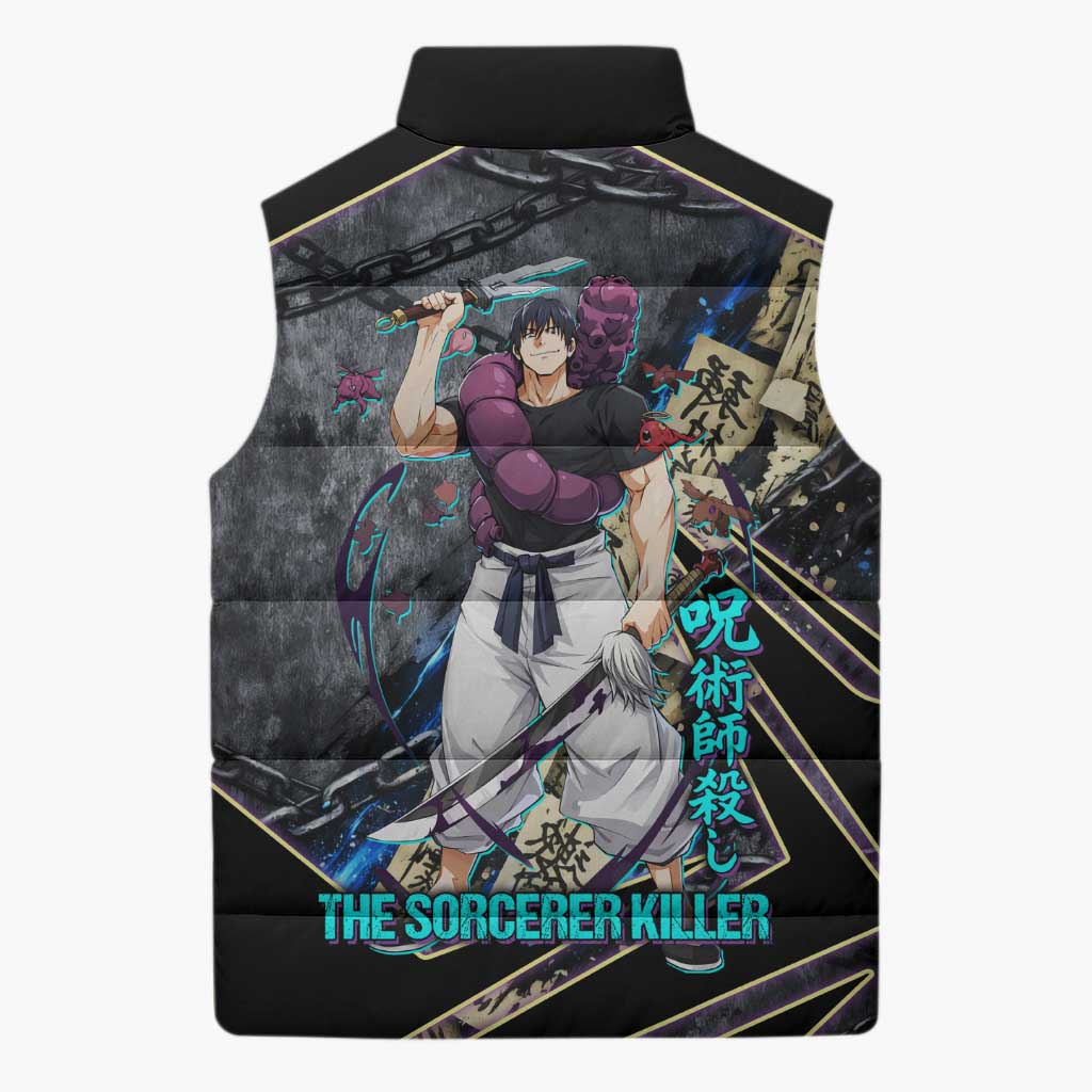 Toji Fushiguro Sorcerer Killer Sleeveless Puffer Jacket Dark Scroll Samurai Ink Style