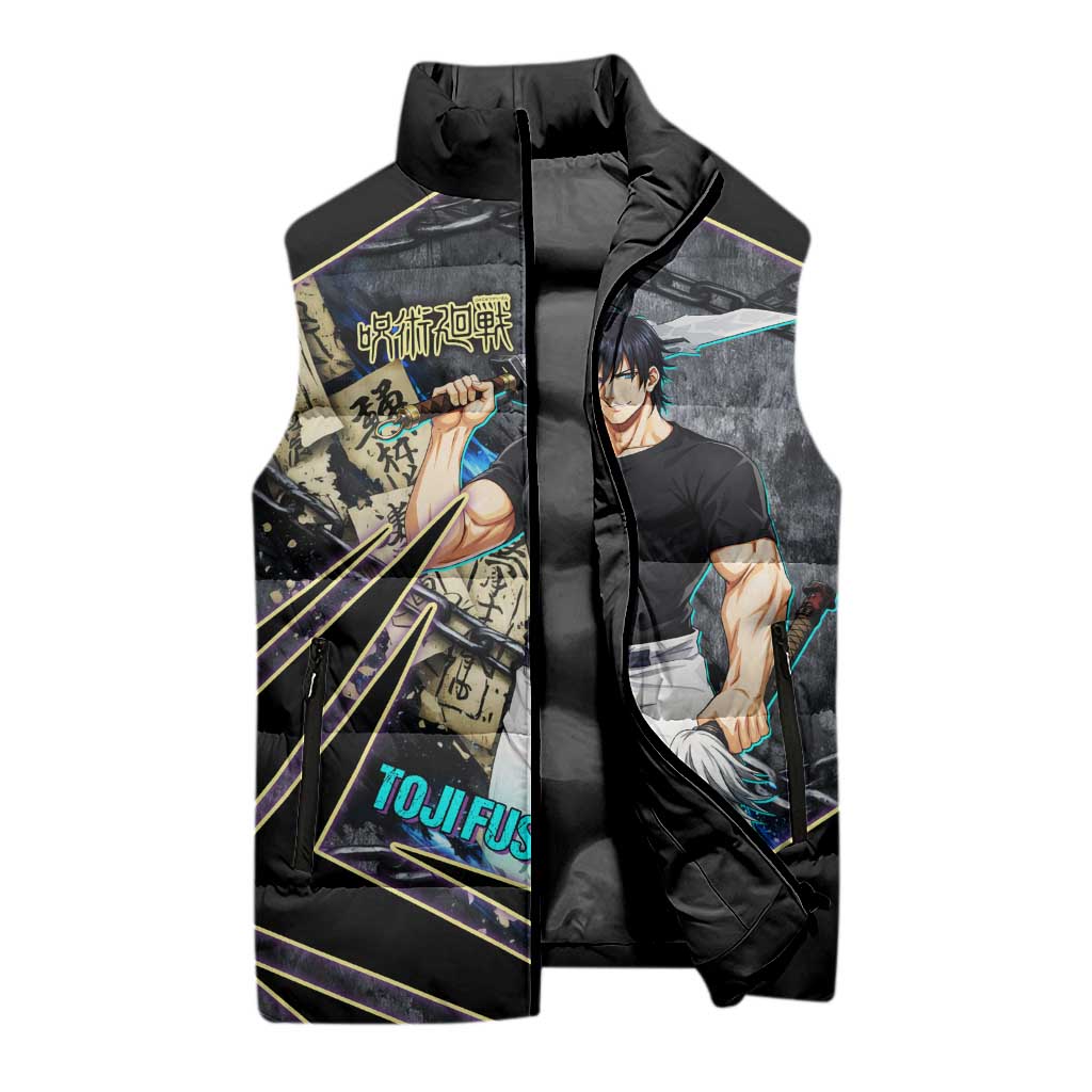 Toji Fushiguro Sorcerer Killer Sleeveless Puffer Jacket Dark Scroll Samurai Ink Style