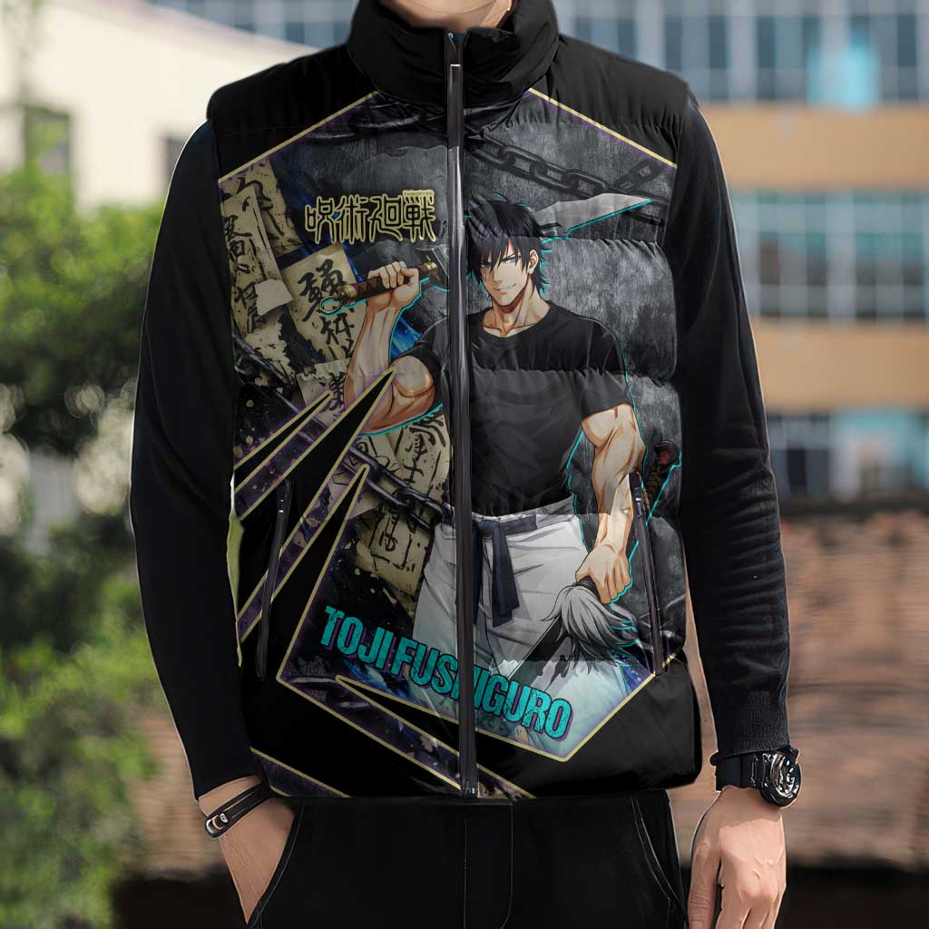 Toji Fushiguro Sorcerer Killer Sleeveless Puffer Jacket Dark Scroll Samurai Ink Style