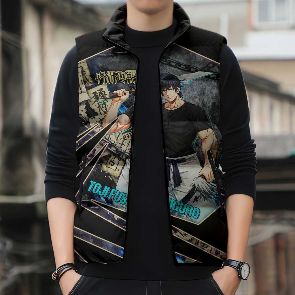 Toji Fushiguro Sorcerer Killer Sleeveless Puffer Jacket Dark Scroll Samurai Ink Style