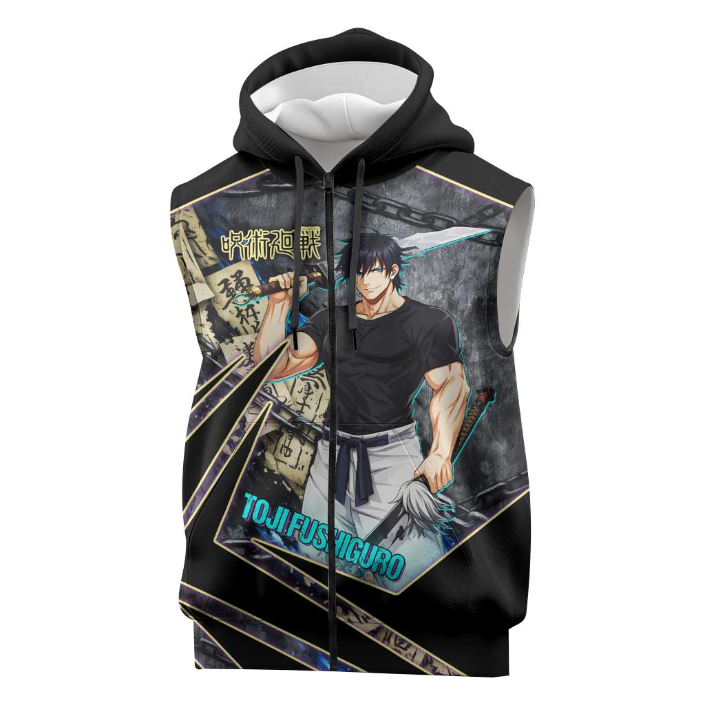 Toji Fushiguro Sorcerer Killer Sleeveless Zip Hoodie Dark Scroll Samurai Ink Style