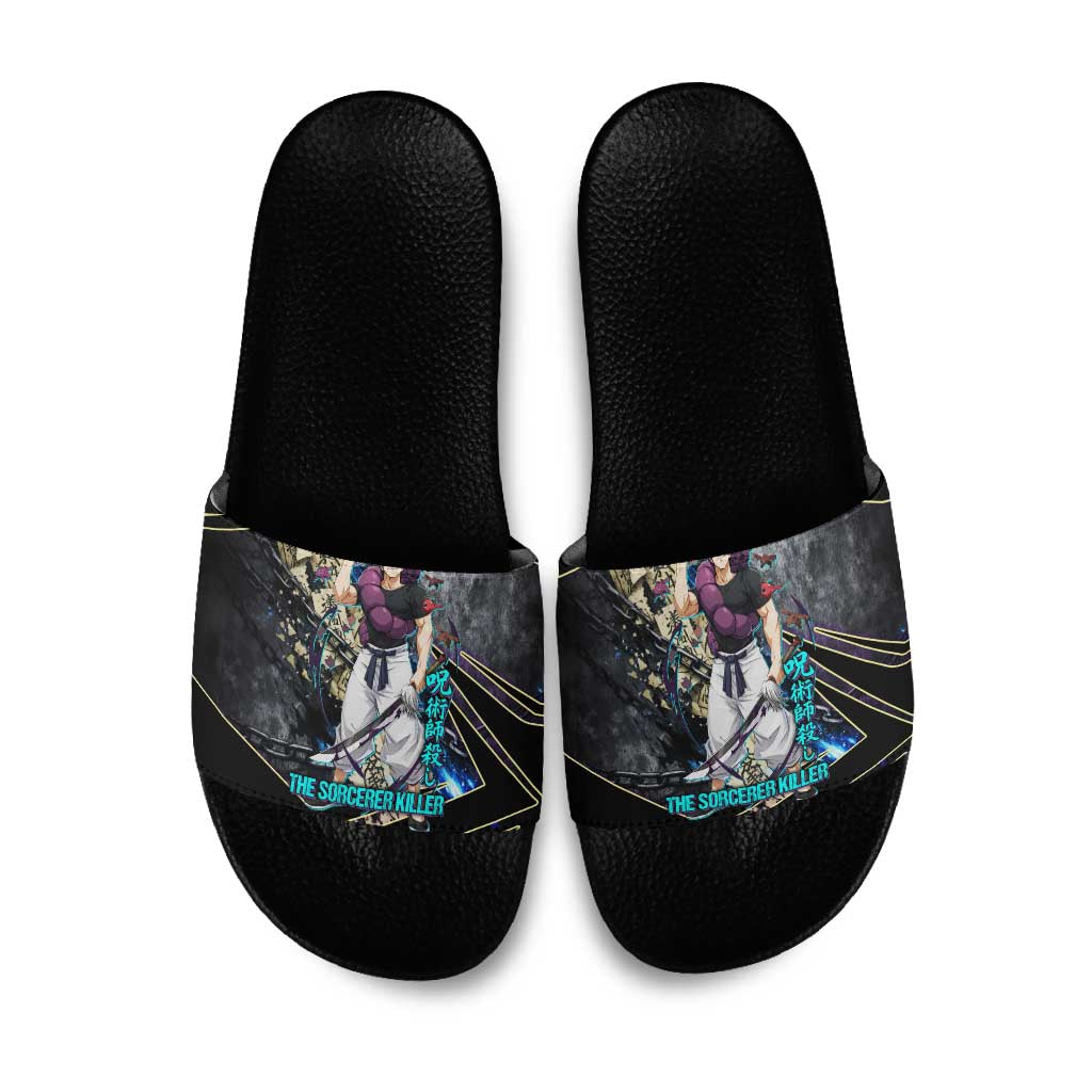 Toji Fushiguro Sorcerer Killer Slide Sandals Dark Scroll Samurai Ink Style