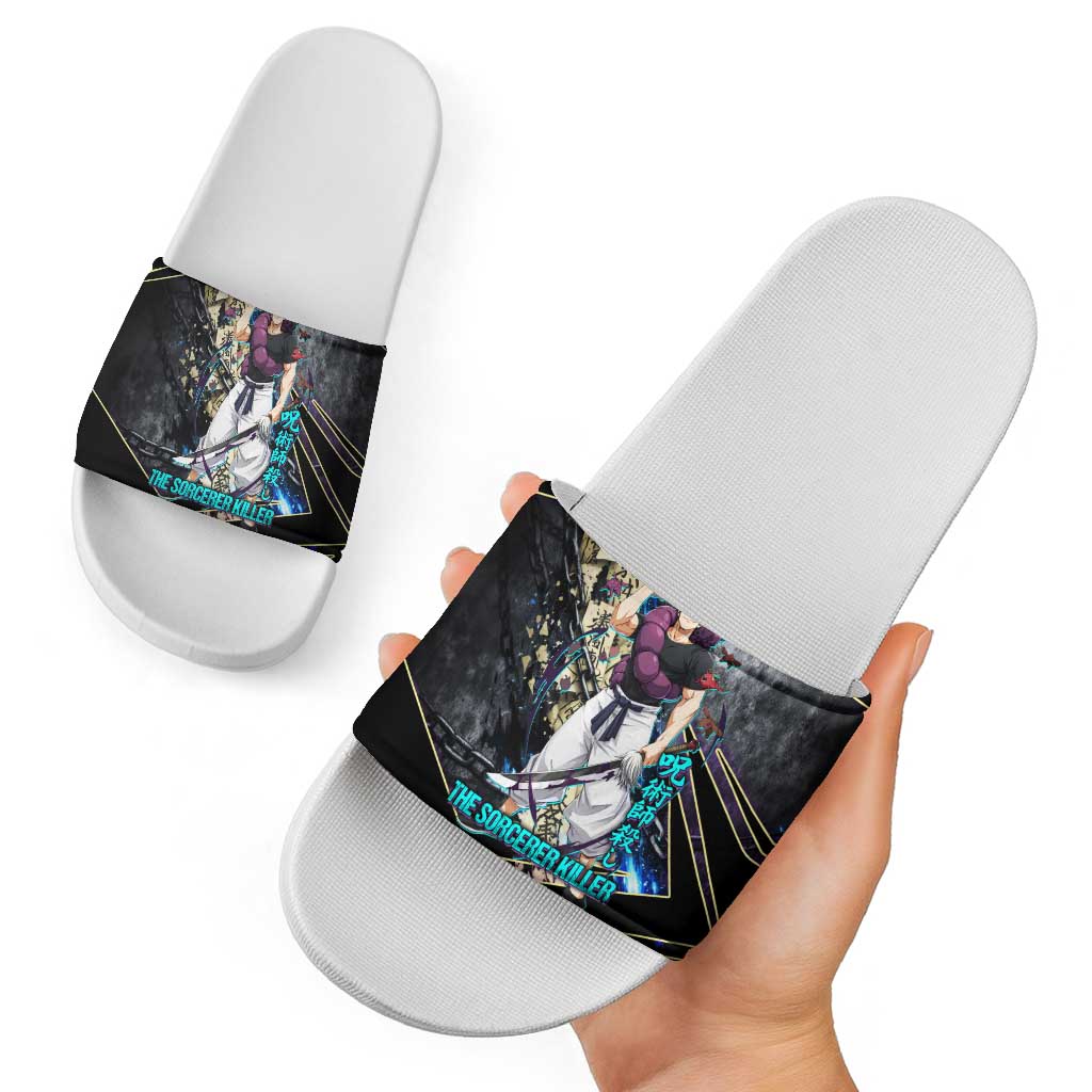 Toji Fushiguro Sorcerer Killer Slide Sandals Dark Scroll Samurai Ink Style