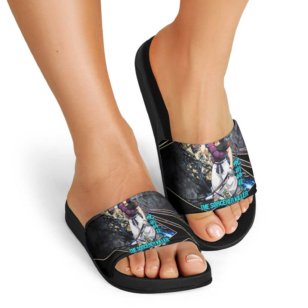 Toji Fushiguro Sorcerer Killer Slide Sandals Dark Scroll Samurai Ink Style