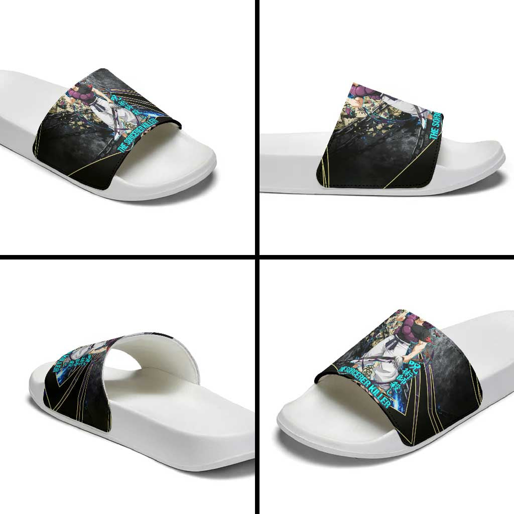 Toji Fushiguro Sorcerer Killer Slide Sandals Dark Scroll Samurai Ink Style