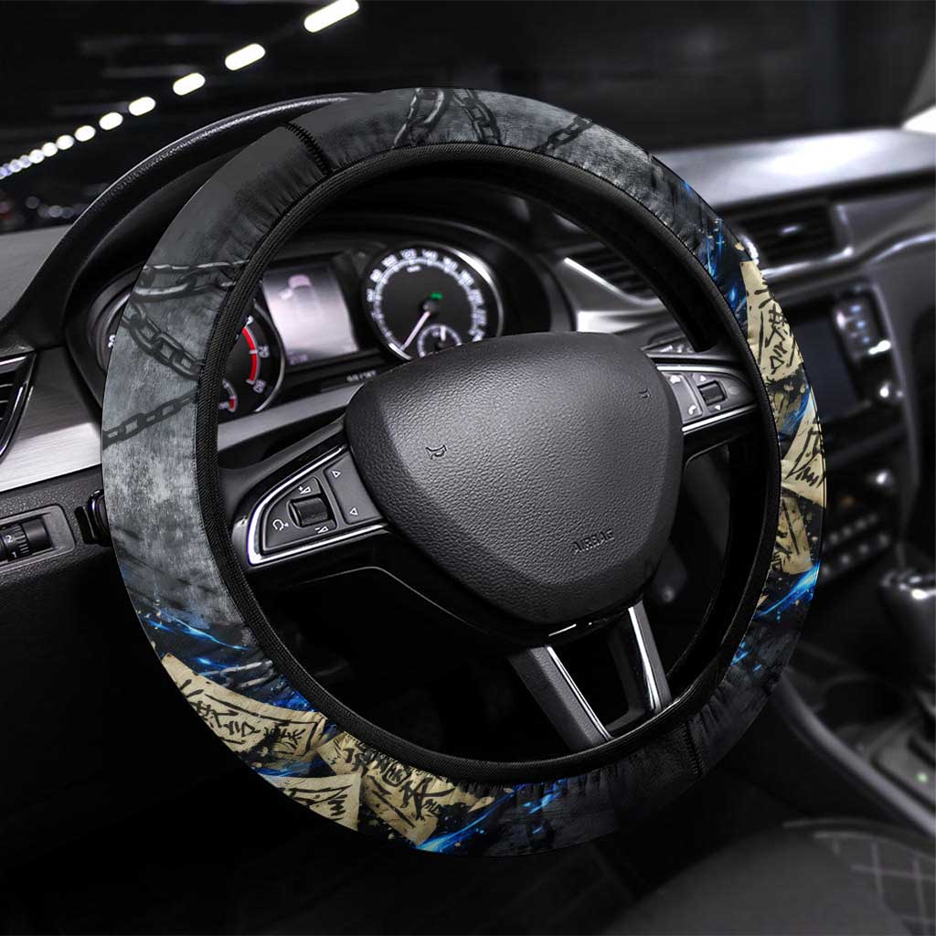 Toji Fushiguro Sorcerer Killer Steering Wheel Cover Dark Scroll Samurai Ink Style