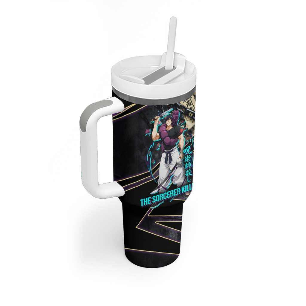 Toji Fushiguro Sorcerer Killer Tumbler With Handle Dark Scroll Samurai Ink Style