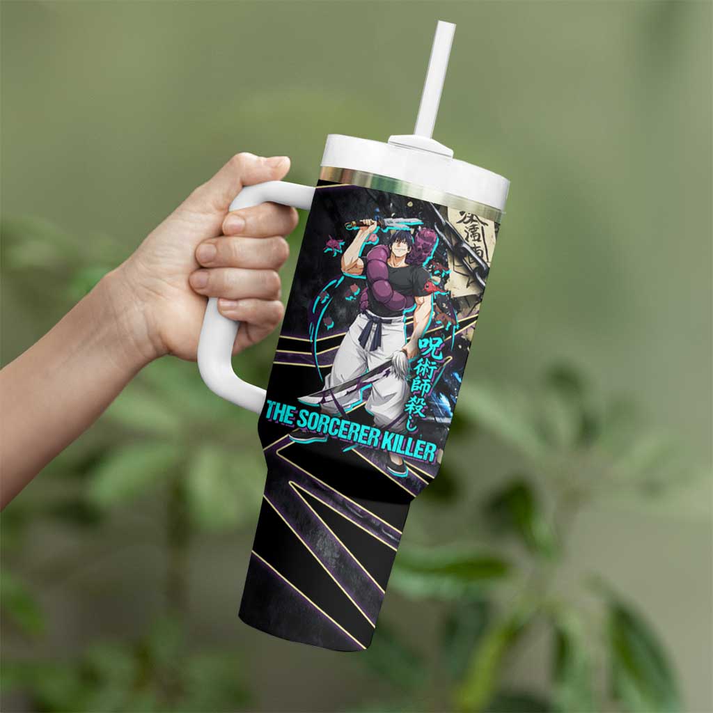 Toji Fushiguro Sorcerer Killer Tumbler With Handle Dark Scroll Samurai Ink Style