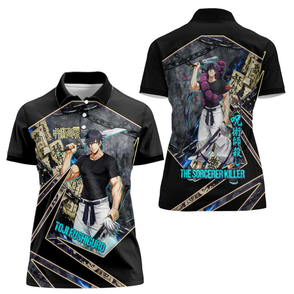 Toji Fushiguro Sorcerer Killer Women Polo Shirt Dark Scroll Samurai Ink Style