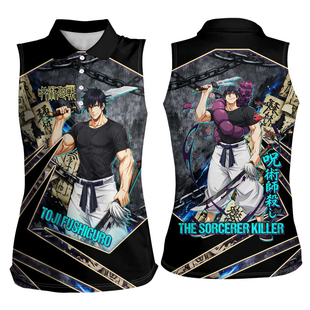 Toji Fushiguro Sorcerer Killer Women Sleeveless Polo Shirt Dark Scroll Samurai Ink Style