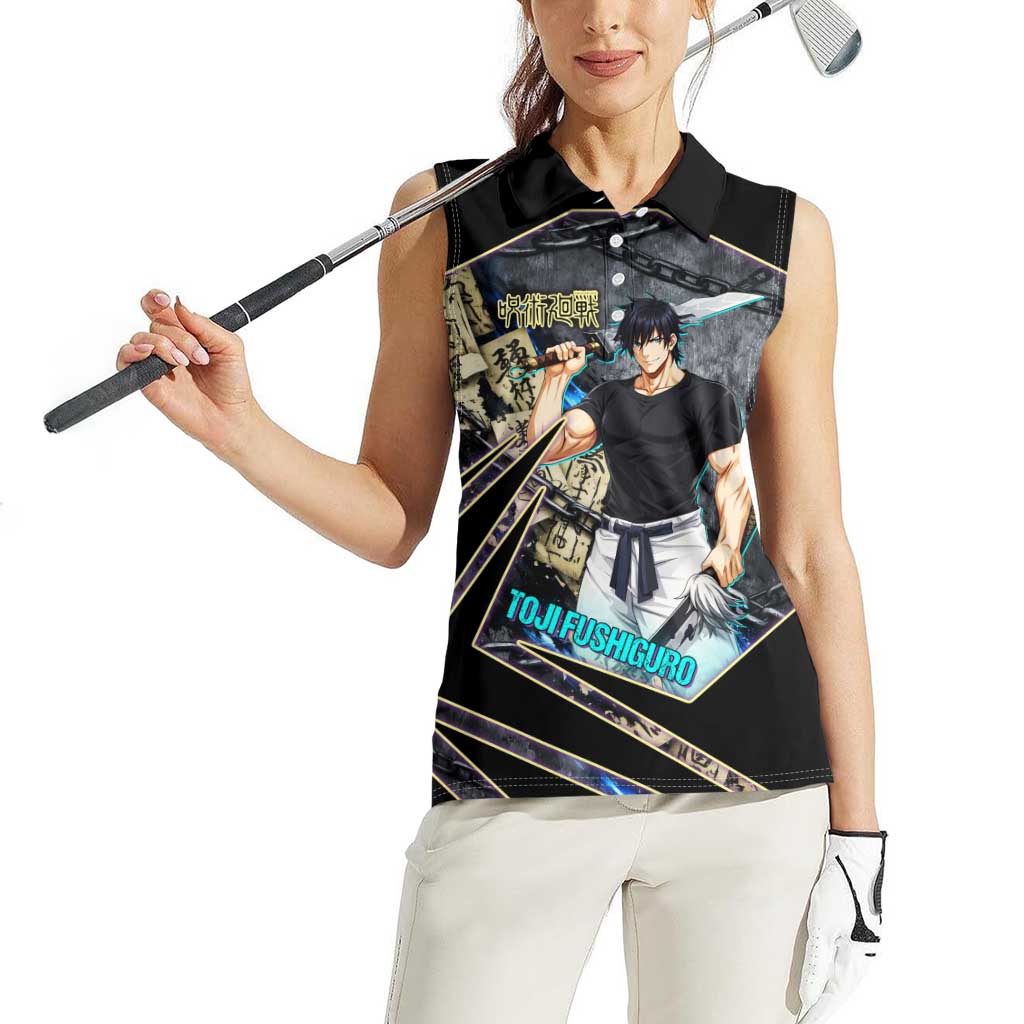 Toji Fushiguro Sorcerer Killer Women Sleeveless Polo Shirt Dark Scroll Samurai Ink Style
