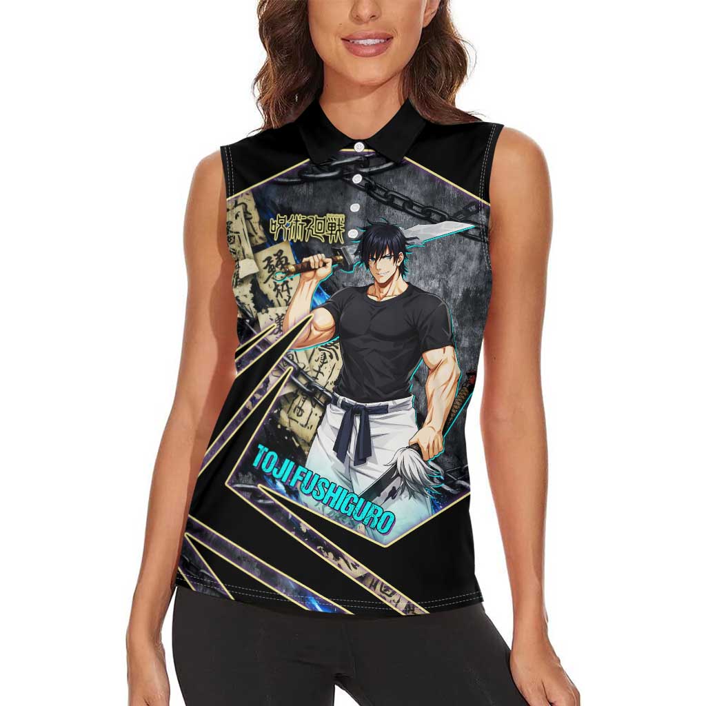 Toji Fushiguro Sorcerer Killer Women Sleeveless Polo Shirt Dark Scroll Samurai Ink Style