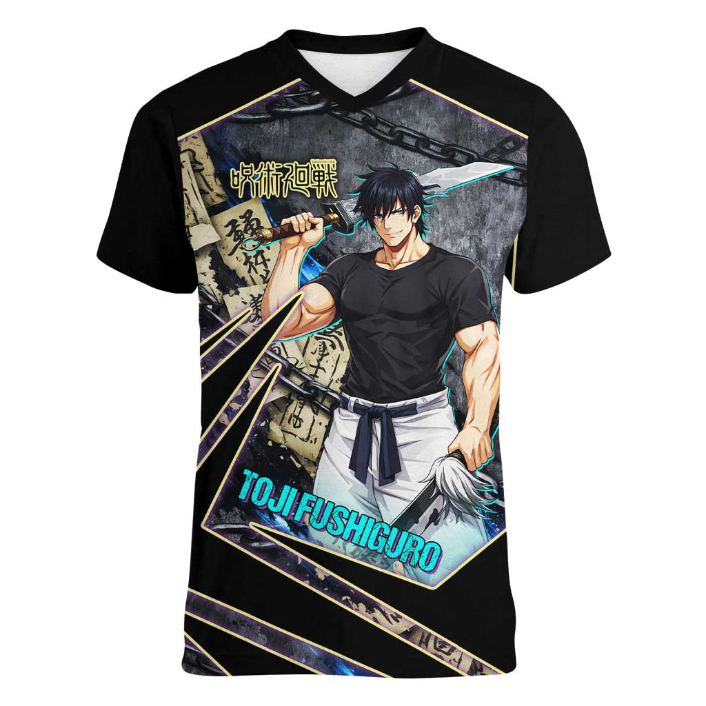 Toji Fushiguro Sorcerer Killer Women V-Neck T-Shirt Dark Scroll Samurai Ink Style