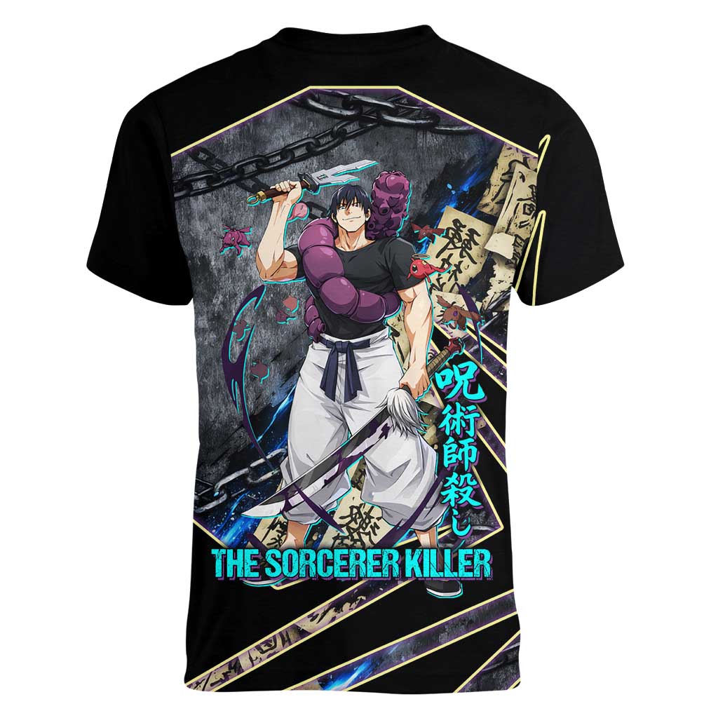 Toji Fushiguro Sorcerer Killer Women V-Neck T-Shirt Dark Scroll Samurai Ink Style