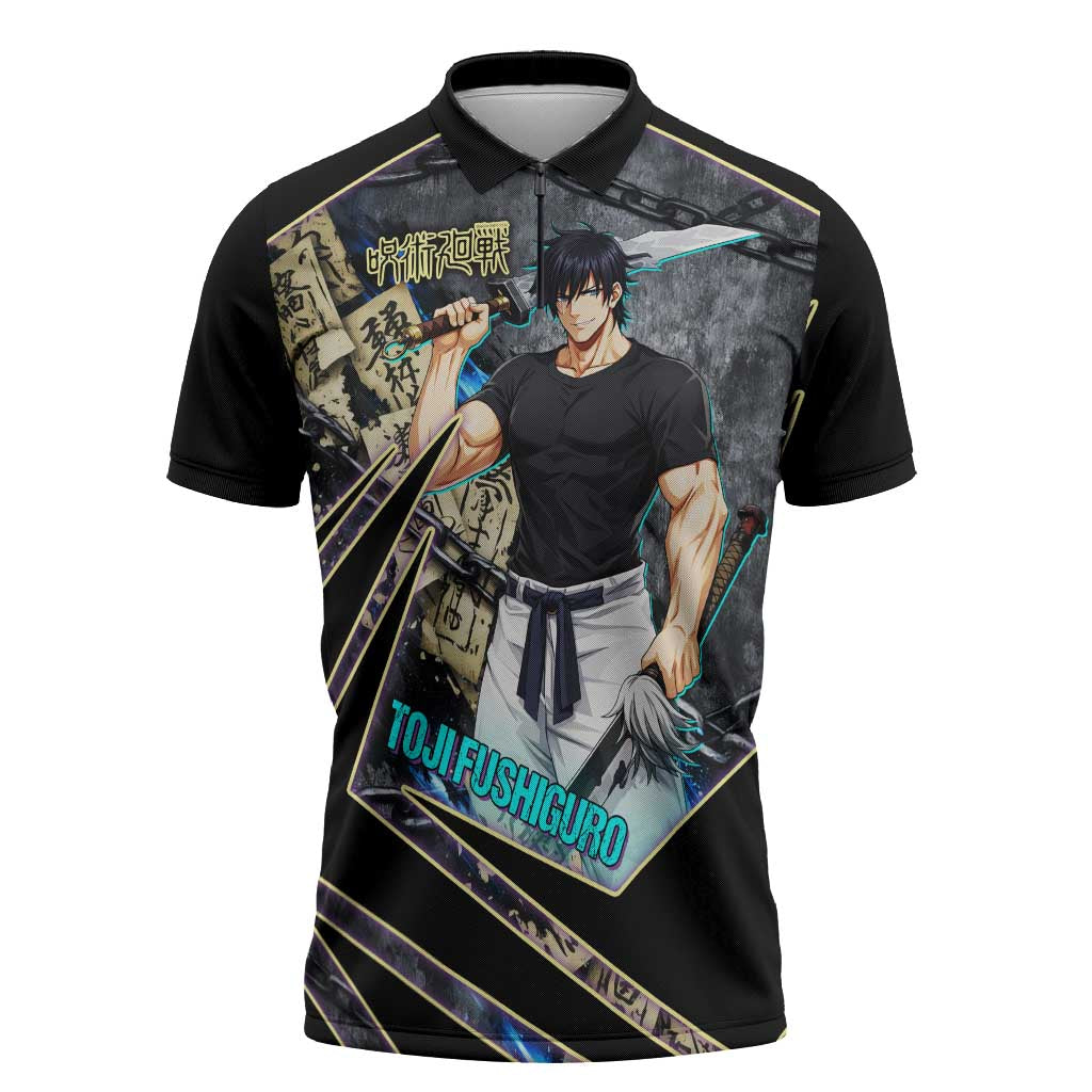 Toji Fushiguro Sorcerer Killer Zipper Polo Shirt Dark Scroll Samurai Ink Style