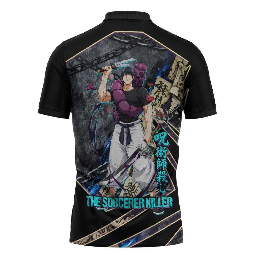Toji Fushiguro Sorcerer Killer Zipper Polo Shirt Dark Scroll Samurai Ink Style