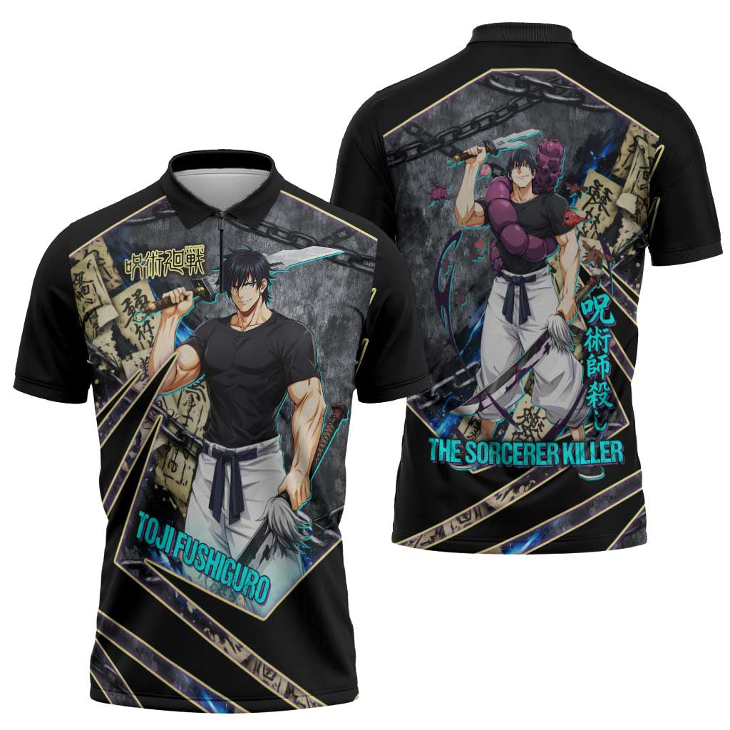 Toji Fushiguro Sorcerer Killer Zipper Polo Shirt Dark Scroll Samurai Ink Style