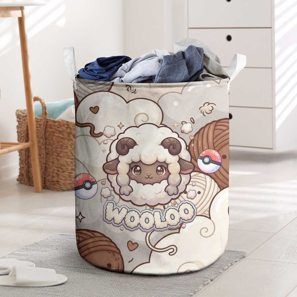 Wooloo Poké Kawaii Art Laundry Basket Cute Wooloo & Yarn Ball Pattern - Cozy Vibes