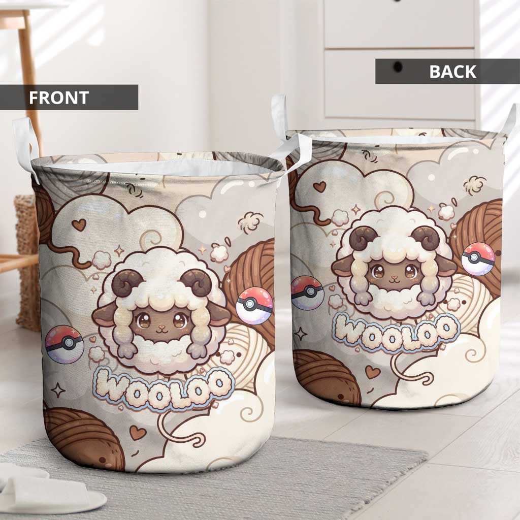 Wooloo Poké Kawaii Art Laundry Basket Cute Wooloo & Yarn Ball Pattern - Cozy Vibes