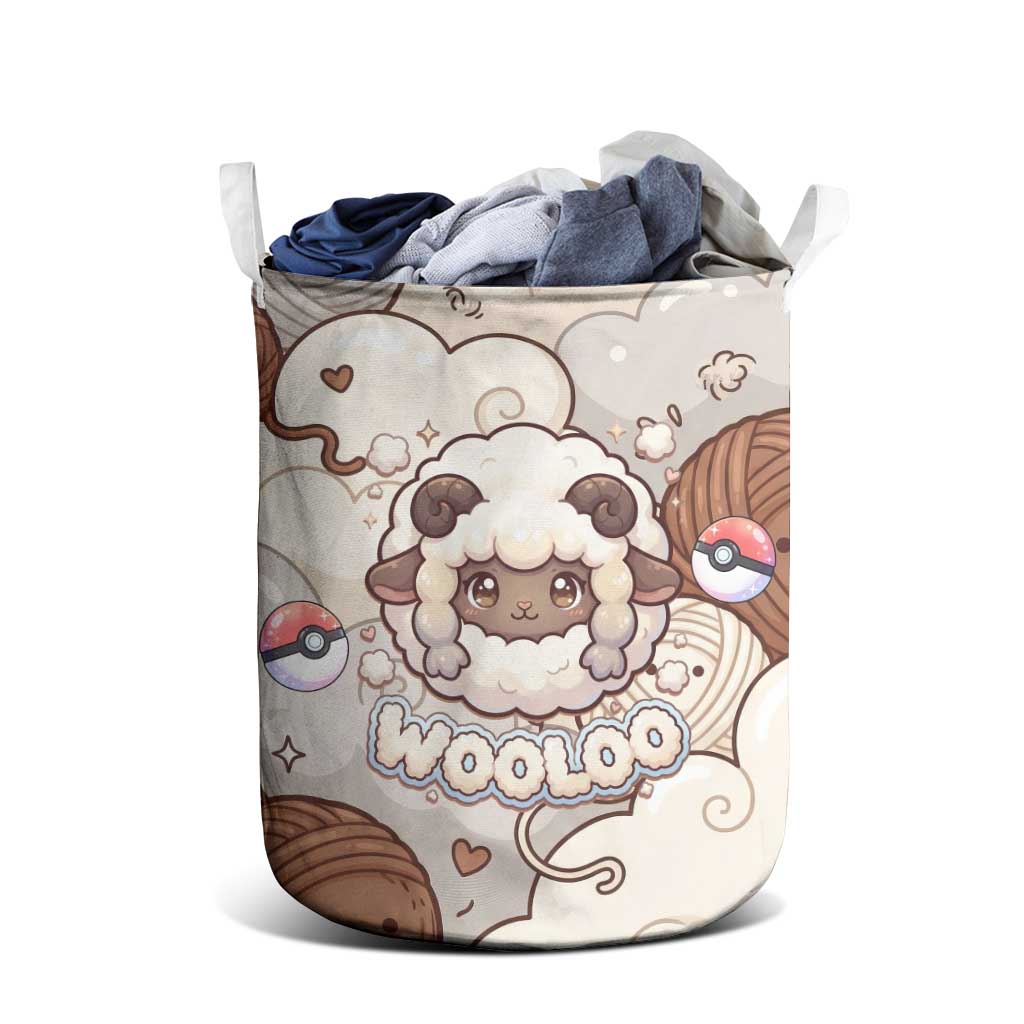 Wooloo Poké Kawaii Art Laundry Basket Cute Wooloo & Yarn Ball Pattern - Cozy Vibes