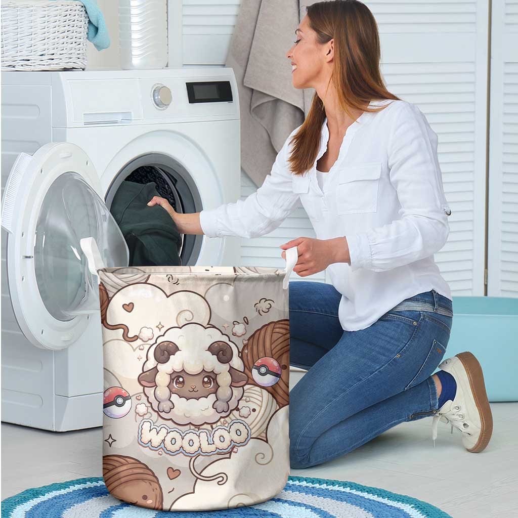 Wooloo Poké Kawaii Art Laundry Basket Cute Wooloo & Yarn Ball Pattern - Cozy Vibes