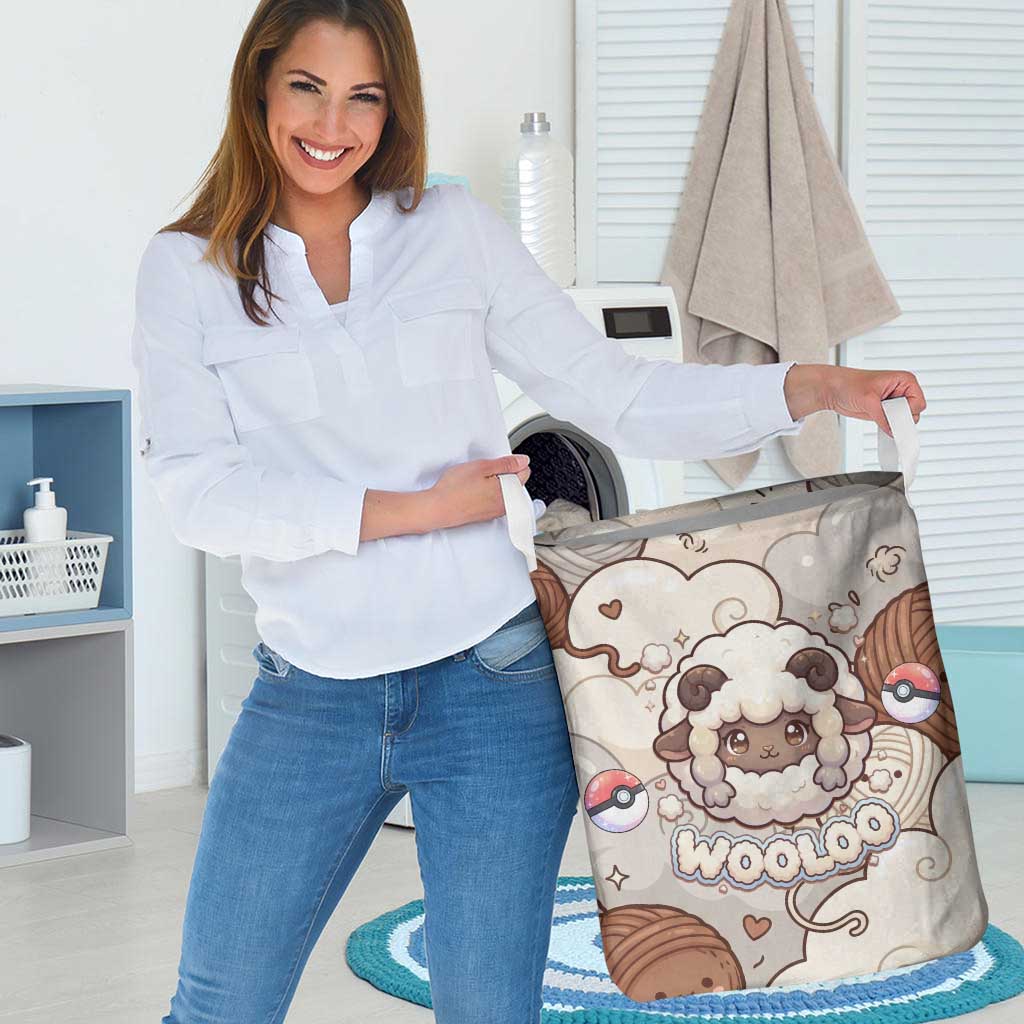 Wooloo Poké Kawaii Art Laundry Basket Cute Wooloo & Yarn Ball Pattern - Cozy Vibes