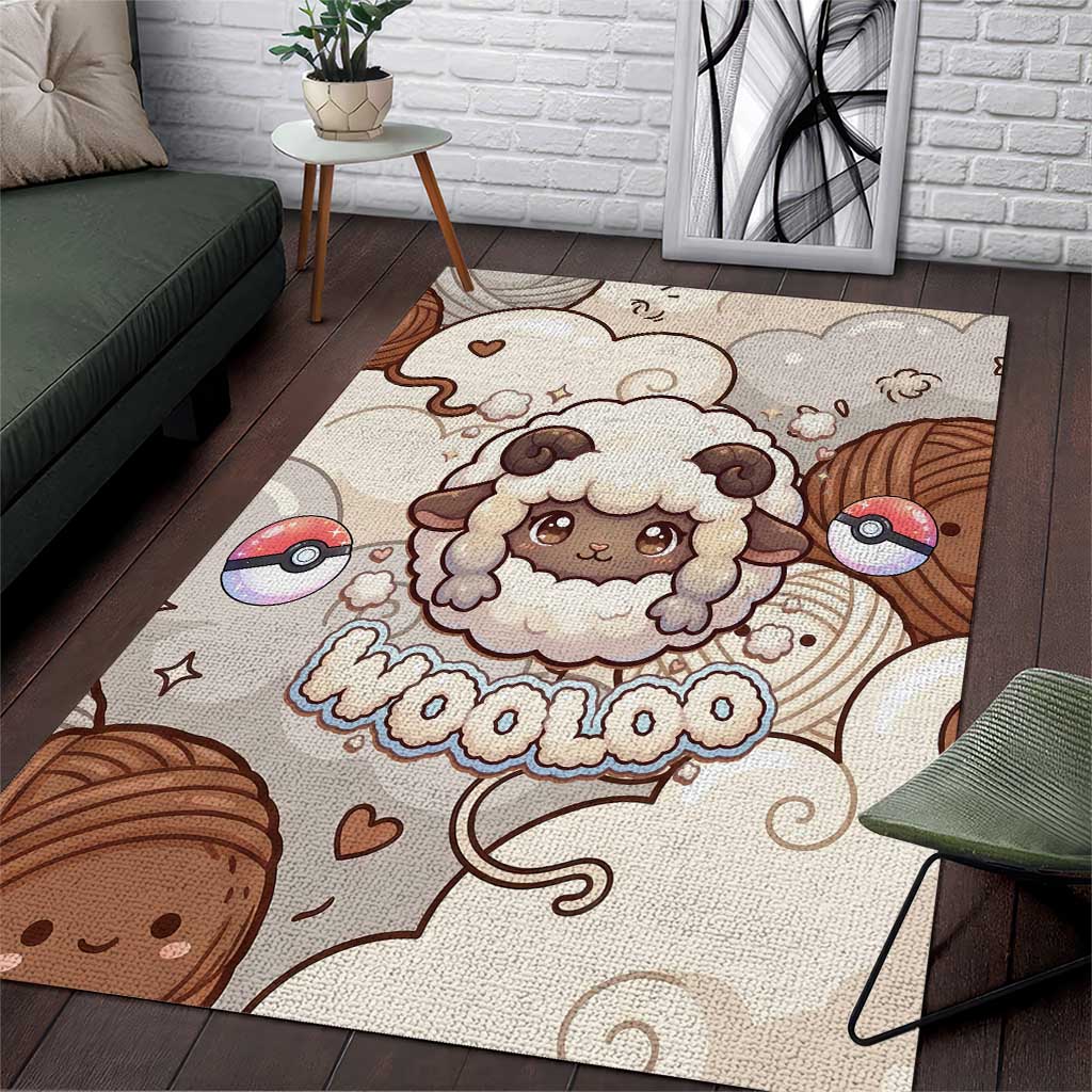 Wooloo Poké Kawaii Art Area Rug Cute Wooloo & Yarn Ball Pattern - Cozy Vibes