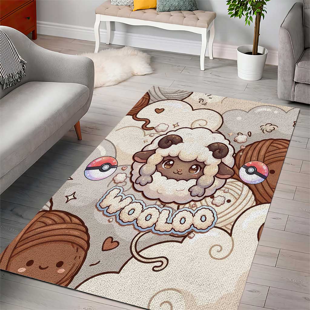 Wooloo Poké Kawaii Art Area Rug Cute Wooloo & Yarn Ball Pattern - Cozy Vibes