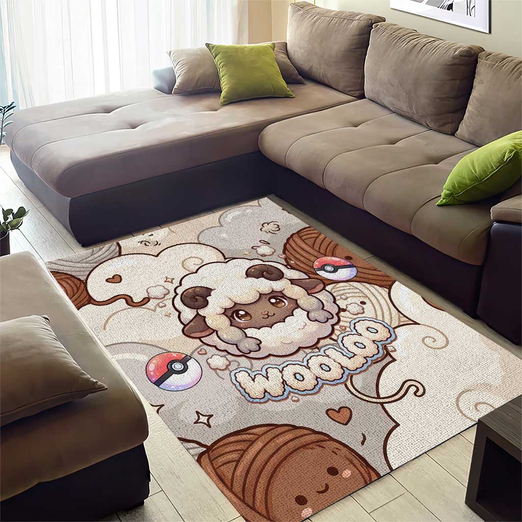 Wooloo Poké Kawaii Art Area Rug Cute Wooloo & Yarn Ball Pattern - Cozy Vibes