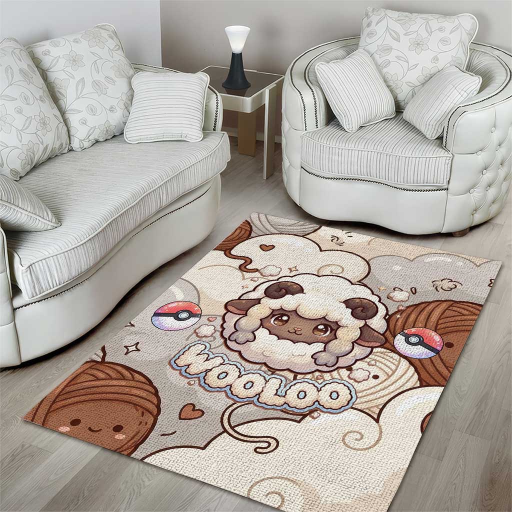 Wooloo Poké Kawaii Art Area Rug Cute Wooloo & Yarn Ball Pattern - Cozy Vibes