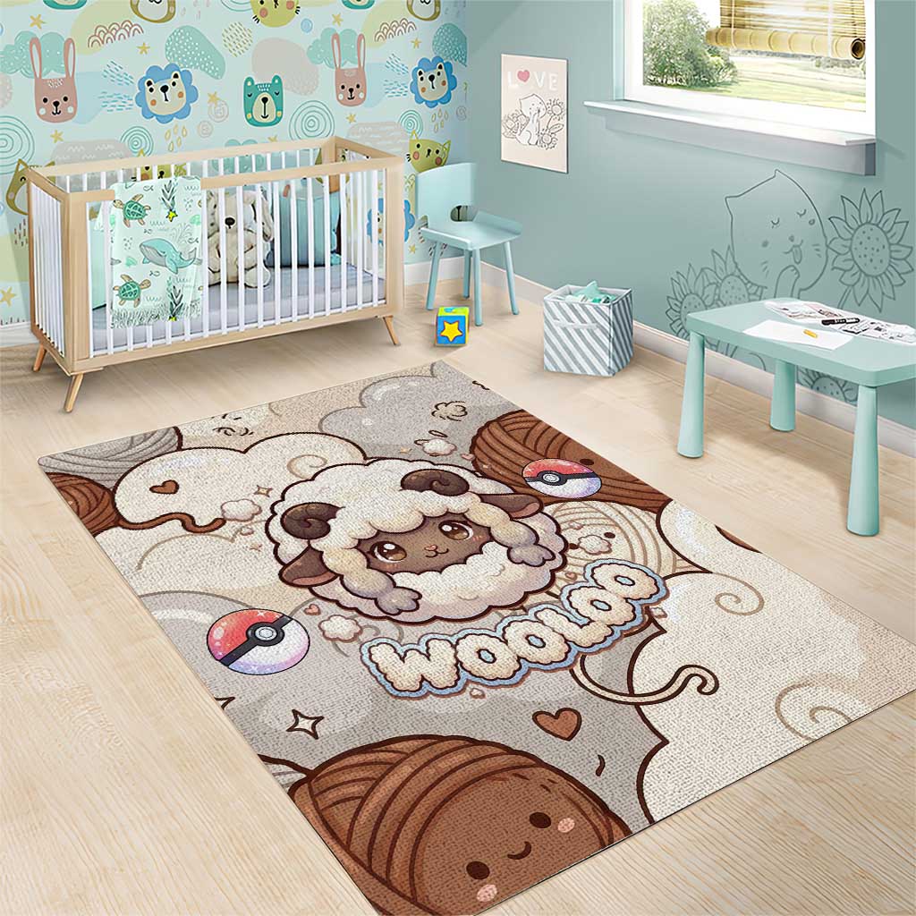Wooloo Poké Kawaii Art Area Rug Cute Wooloo & Yarn Ball Pattern - Cozy Vibes