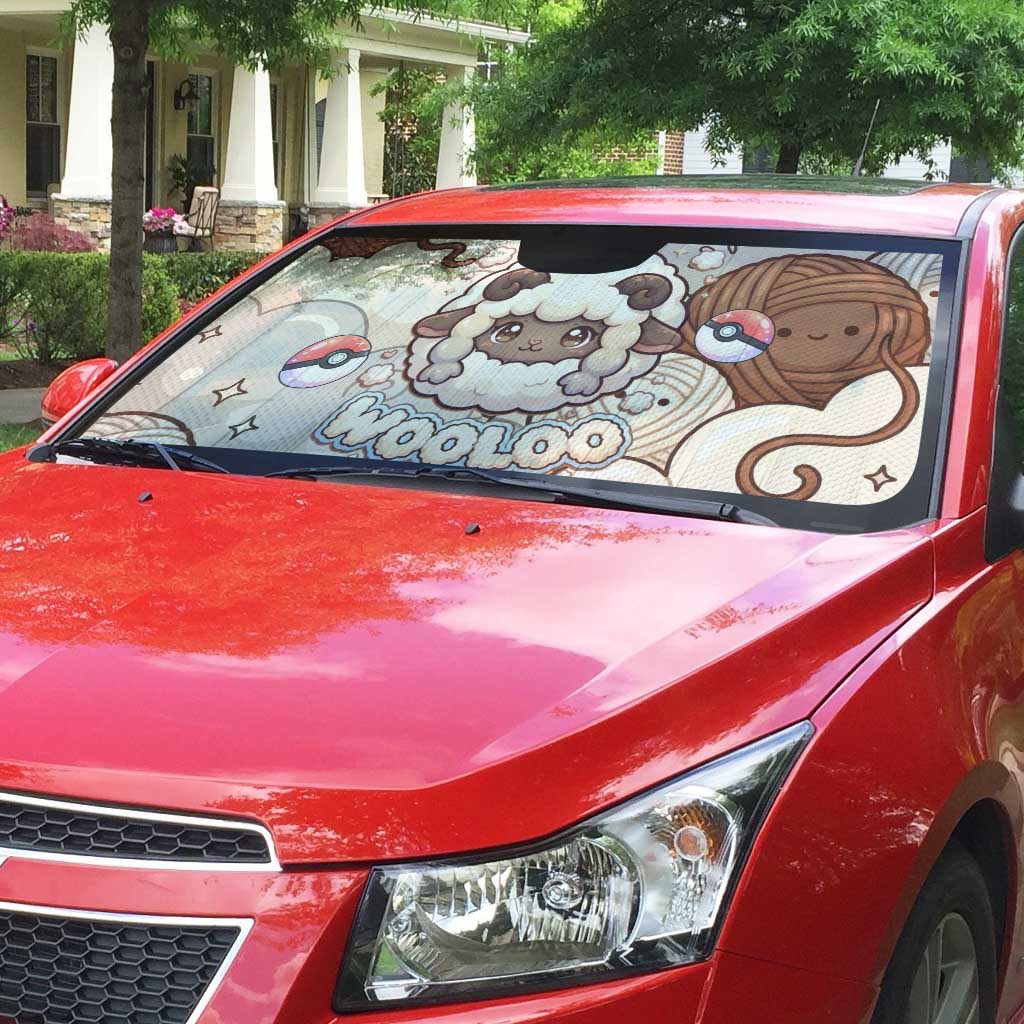 Wooloo Poké Kawaii Art Auto Sun Shade Cute Wooloo & Yarn Ball Pattern - Cozy Vibes