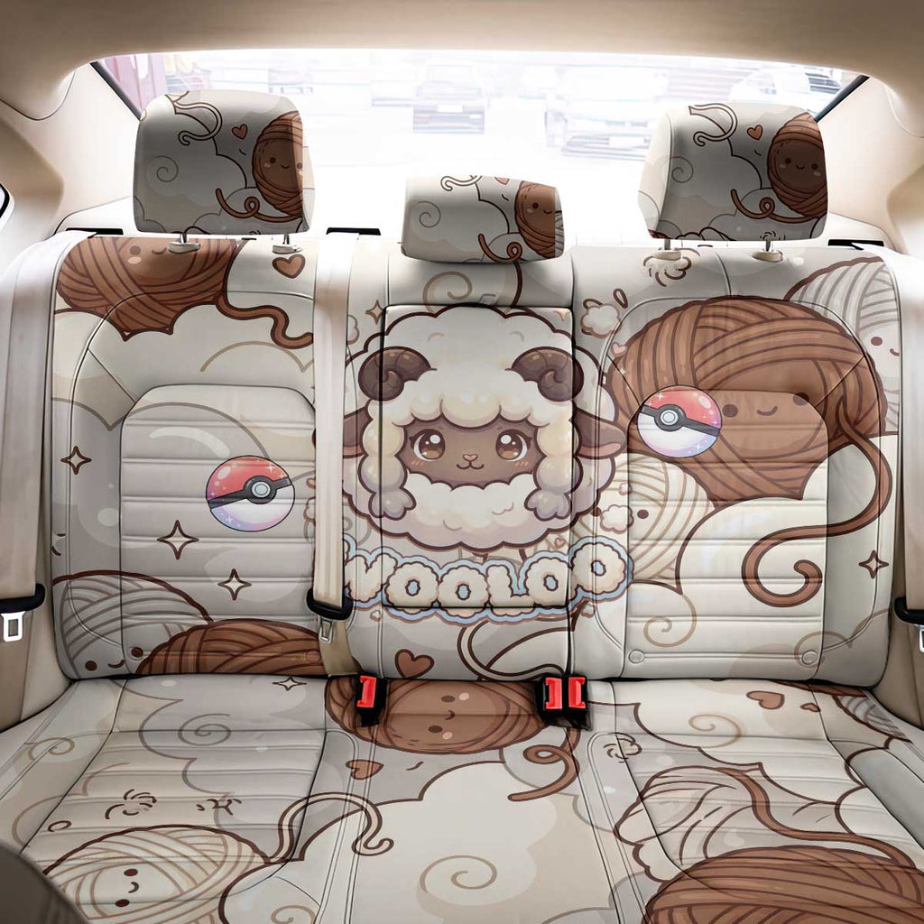 Wooloo Poké Kawaii Art Back Car Seat Cover Cute Wooloo & Yarn Ball Pattern - Cozy Vibes